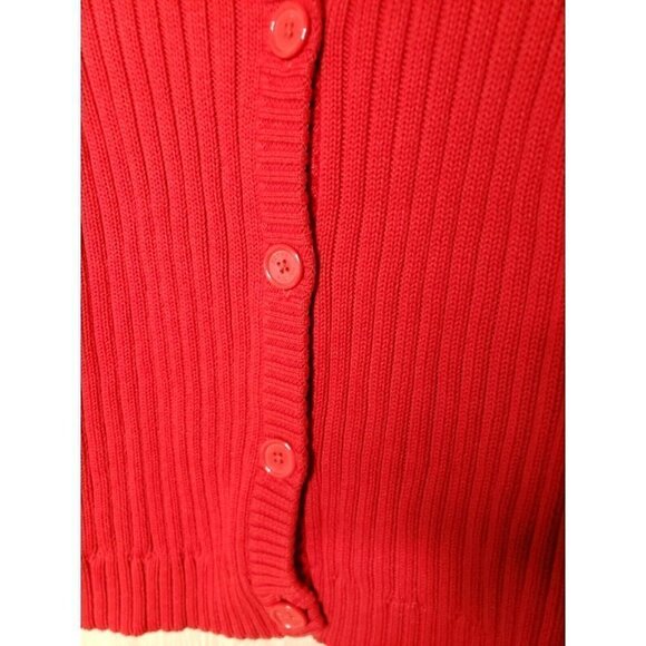 Tommy Hilfiger Womens Red Chunky Knit Ribbed Cardigan Sweater XL - Picture 5 of 7